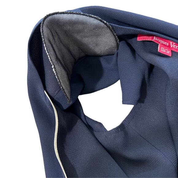 Jacques Vert Women's Size 10 Blouse Navy Blue Short Sleeve Top Floral Embroidery - Picture 5 of 9